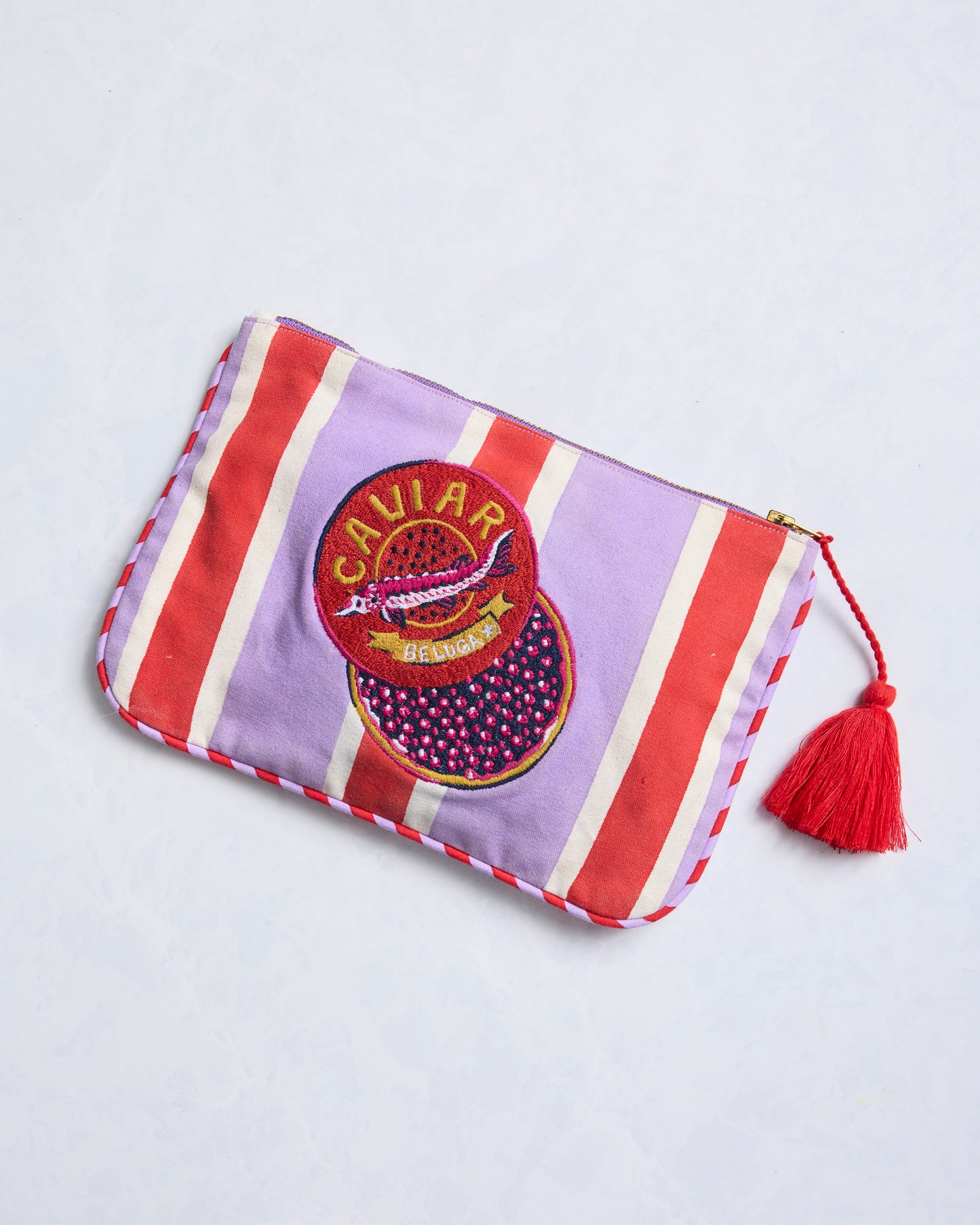 Champagne & Caviar - Embroidered Pouch - Lavender Spritz - Printfresh