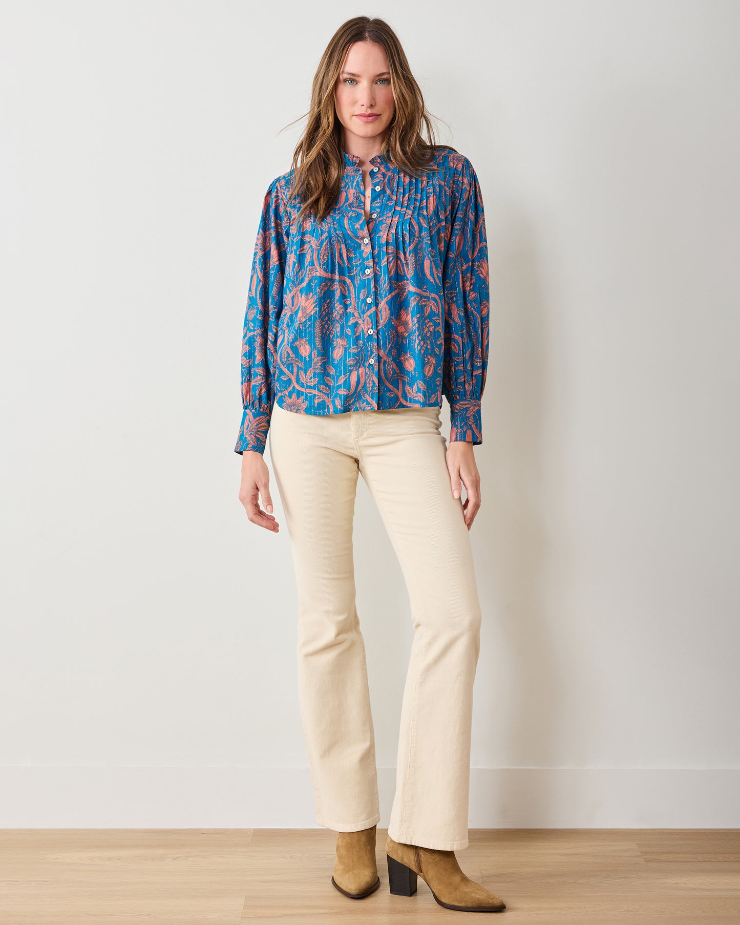 Etched Vine - On A Whim Blouse - Turquoise Blush - Printfresh