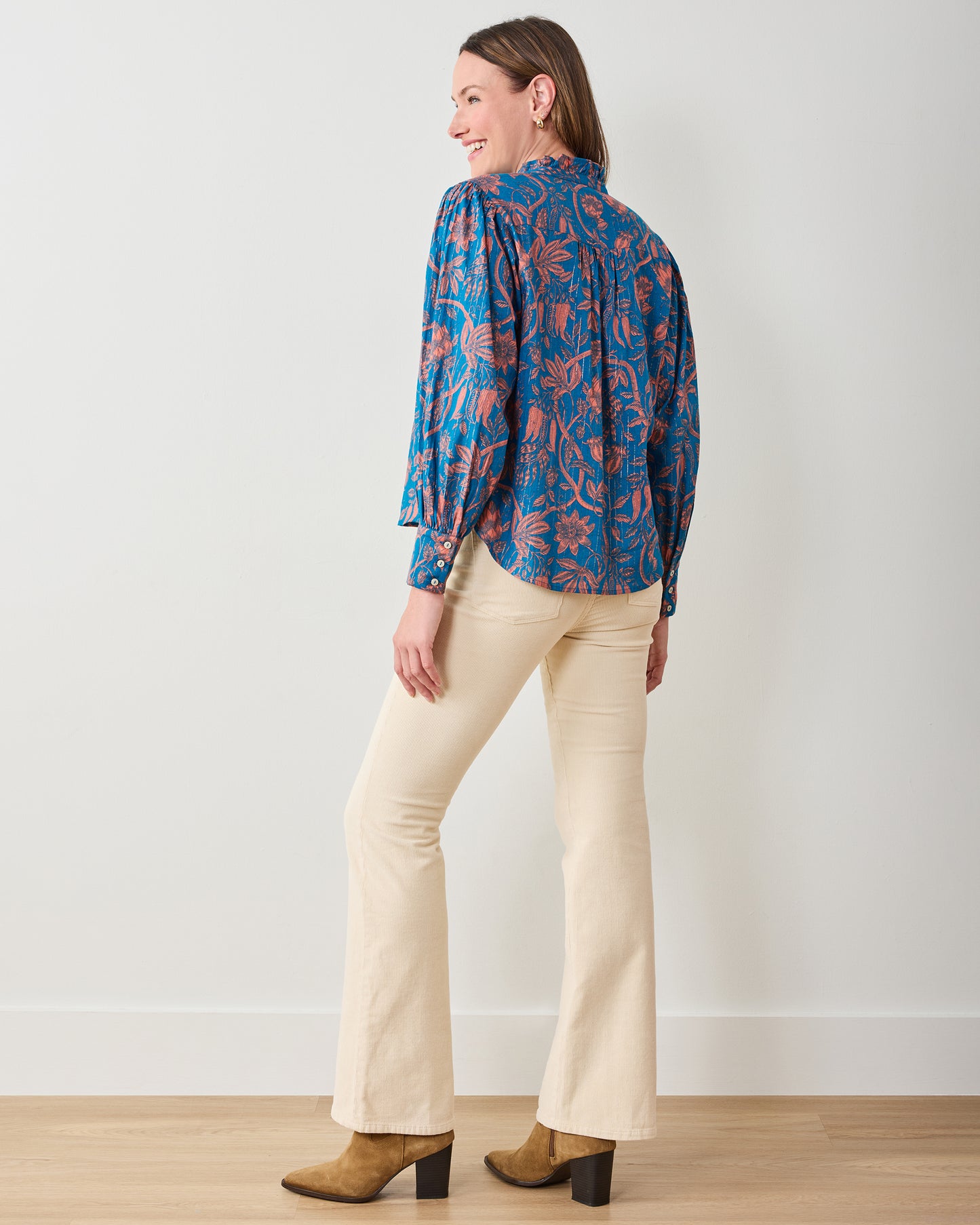 Etched Vine - On A Whim Blouse - Turquoise Blush - Printfresh