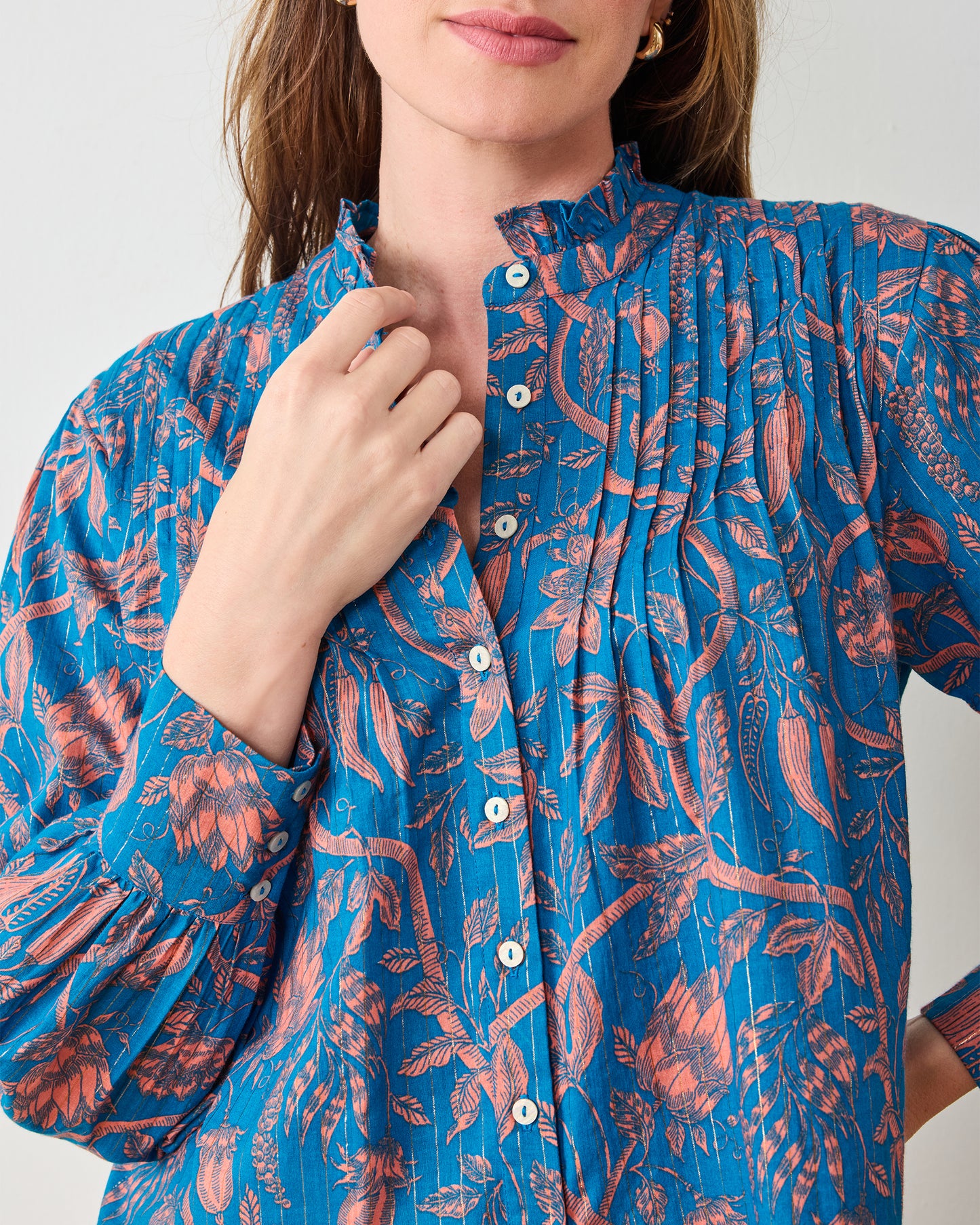Etched Vine - On A Whim Blouse - Turquoise Blush - Printfresh