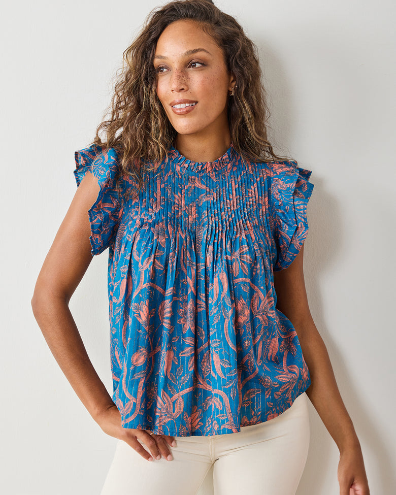 Etched Vine - When In Doubt Blouse - Turquoise Blush - Printfresh