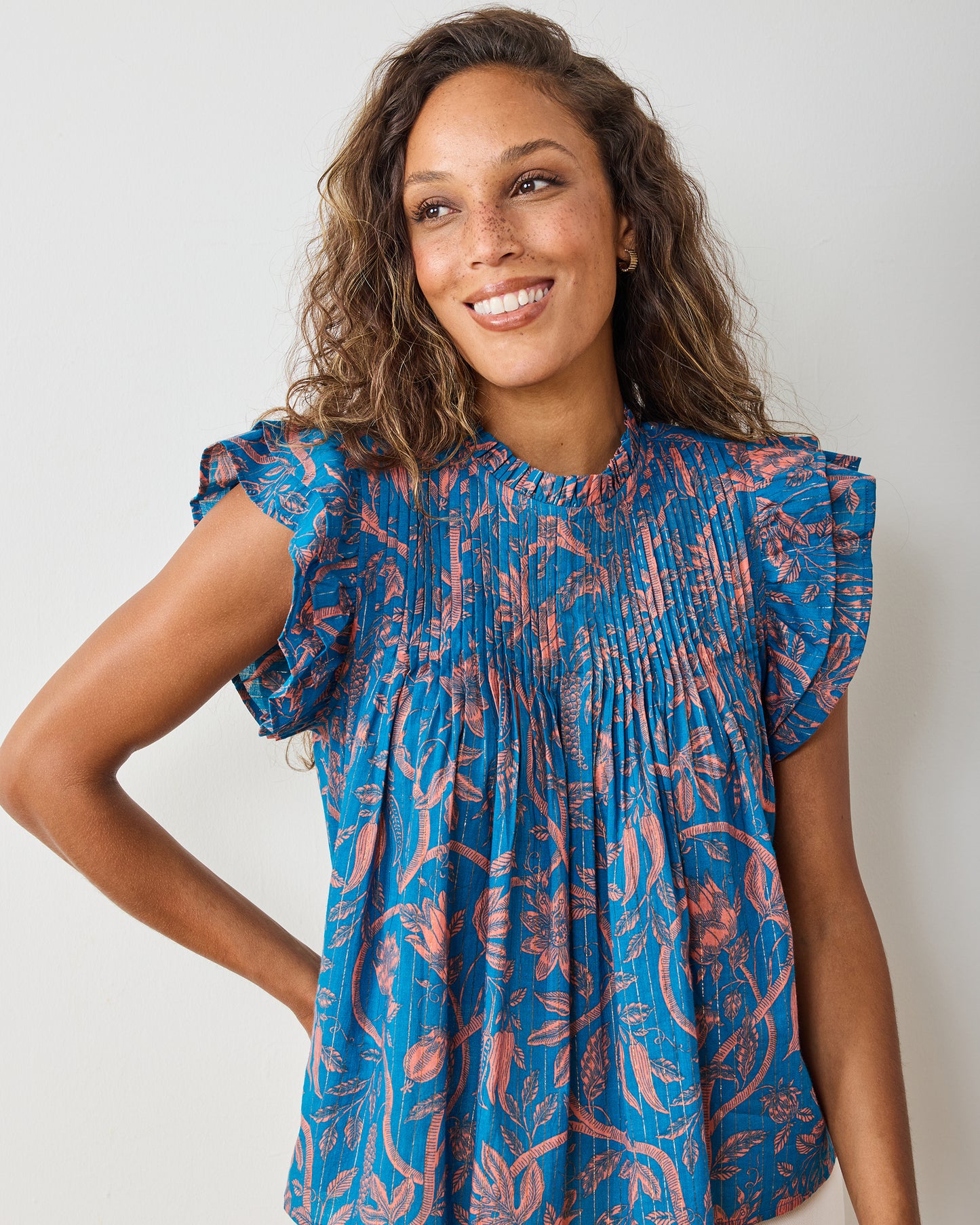 Etched Vine - When In Doubt Blouse - Turquoise Blush - Printfresh
