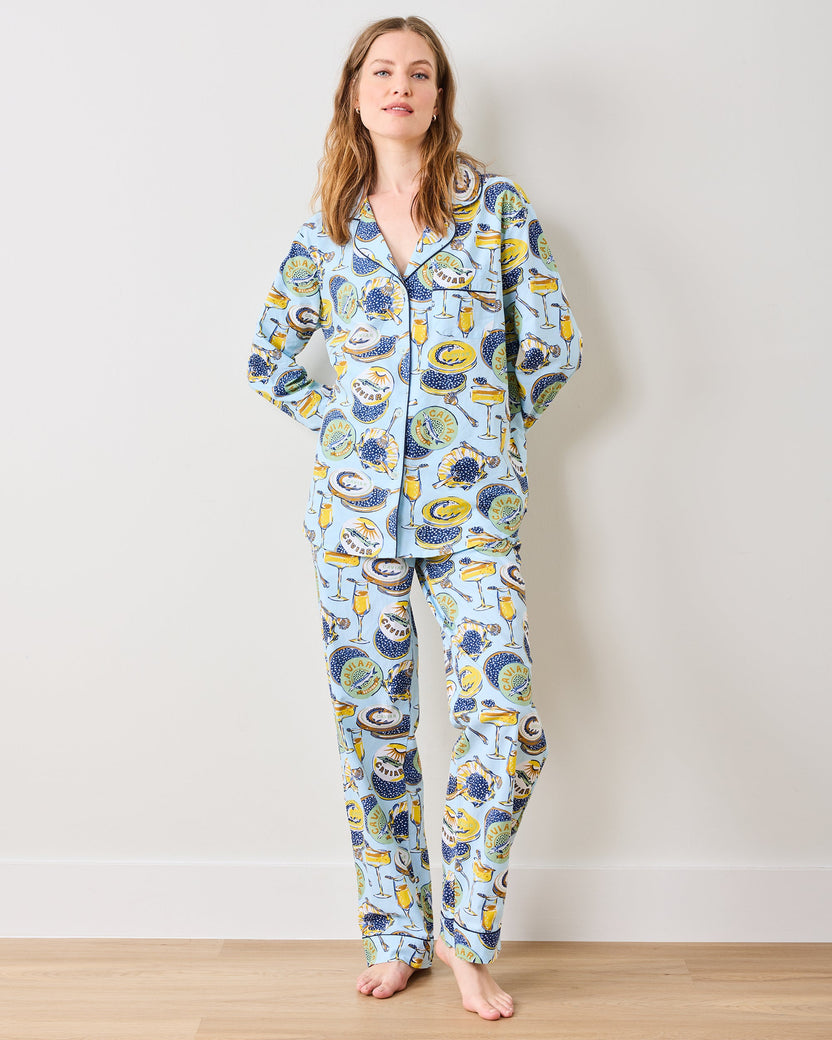 Champagne & Caviar - Petite Long PJ Set - Pale Blue
