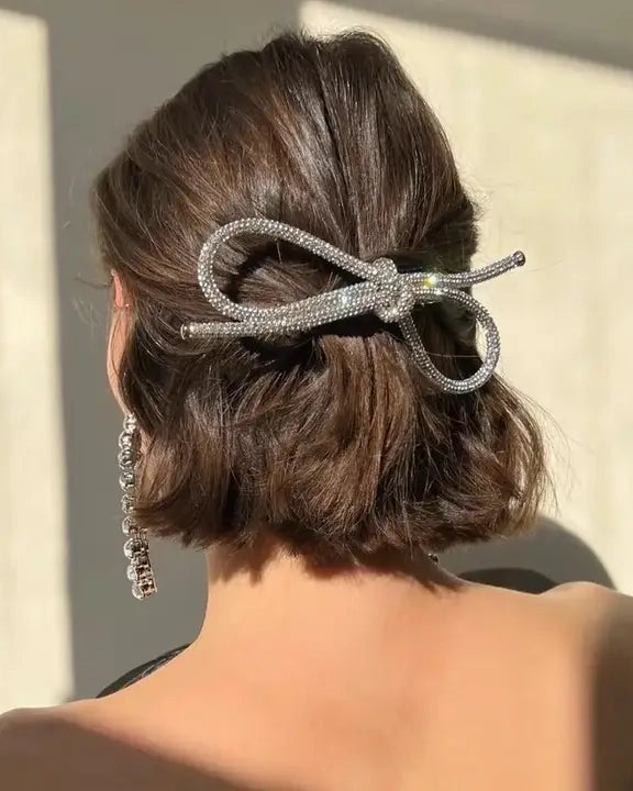 Silver - Sparkling Bow Barette - LadyJuneAccessories - Printfresh