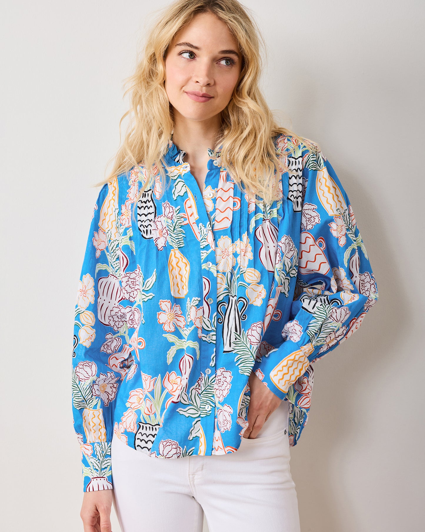 Antique Vases - On a Whim Blouse - Blue Sky - Printfresh