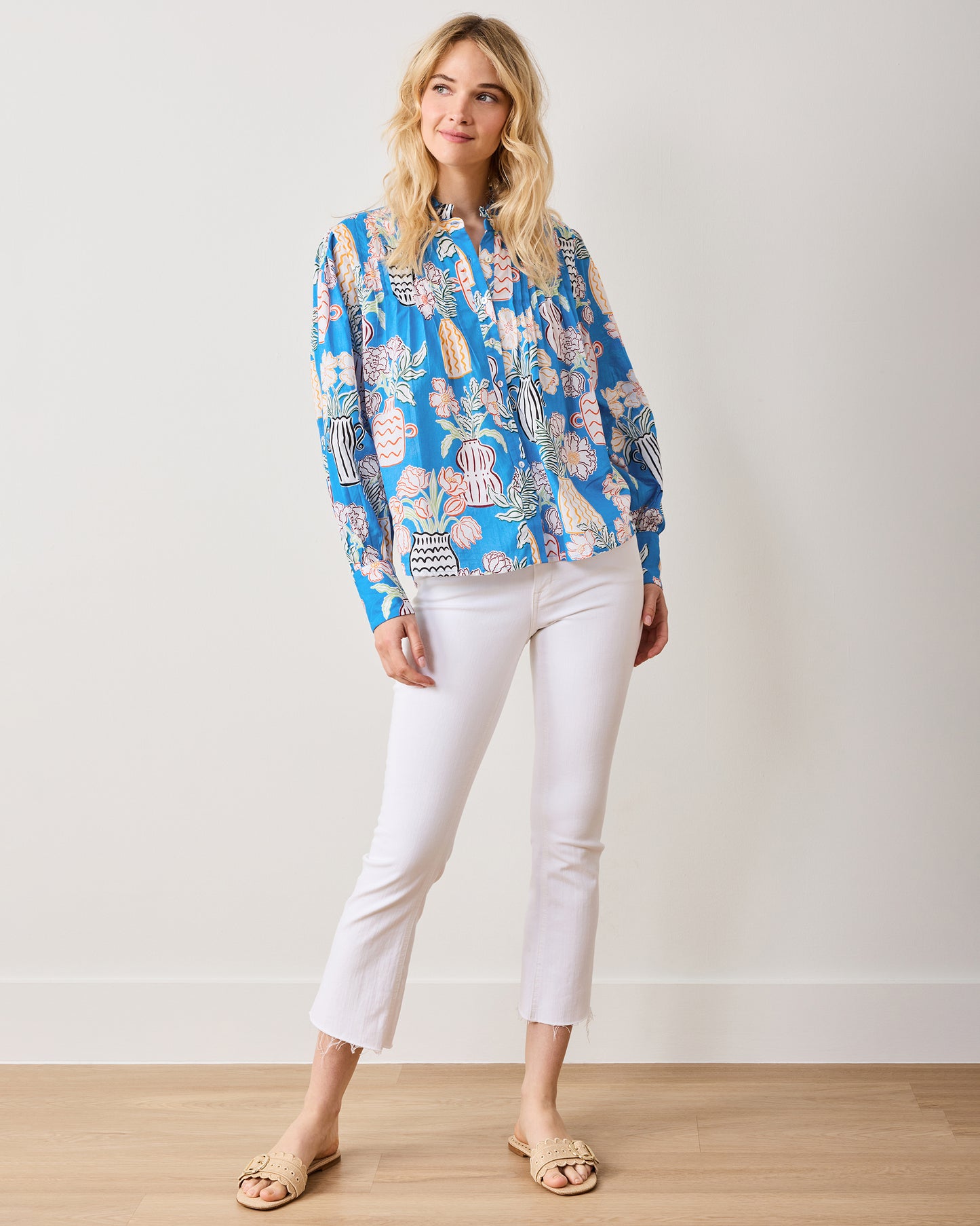 Antique Vases - On a Whim Blouse - Blue Sky - Printfresh