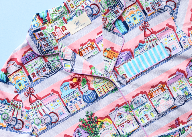 Close-up of the illustrated Lenox Spice Village shirt pattern, collar, front placket, and pocket.