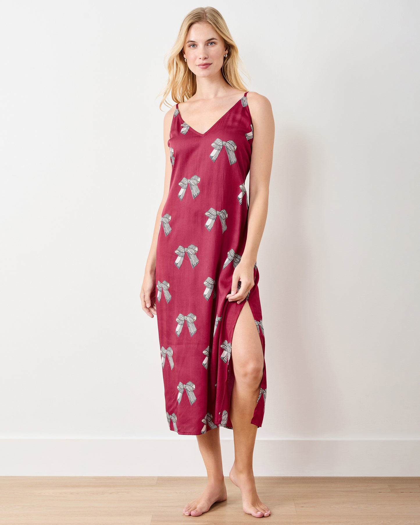 Bows - Eco Satin Chic to Sleep Nightie - Wine - Printfresh