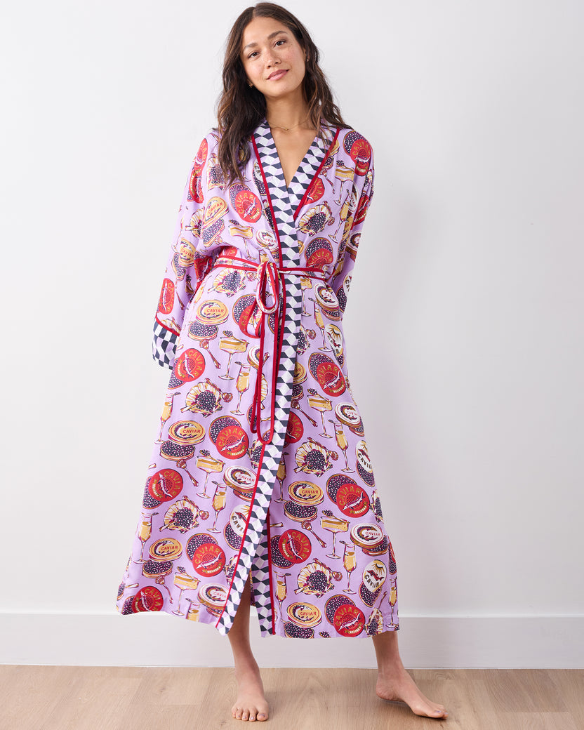 Champagne & Caviar - Eco Satin Robe - Lavender Spritz - Printfresh