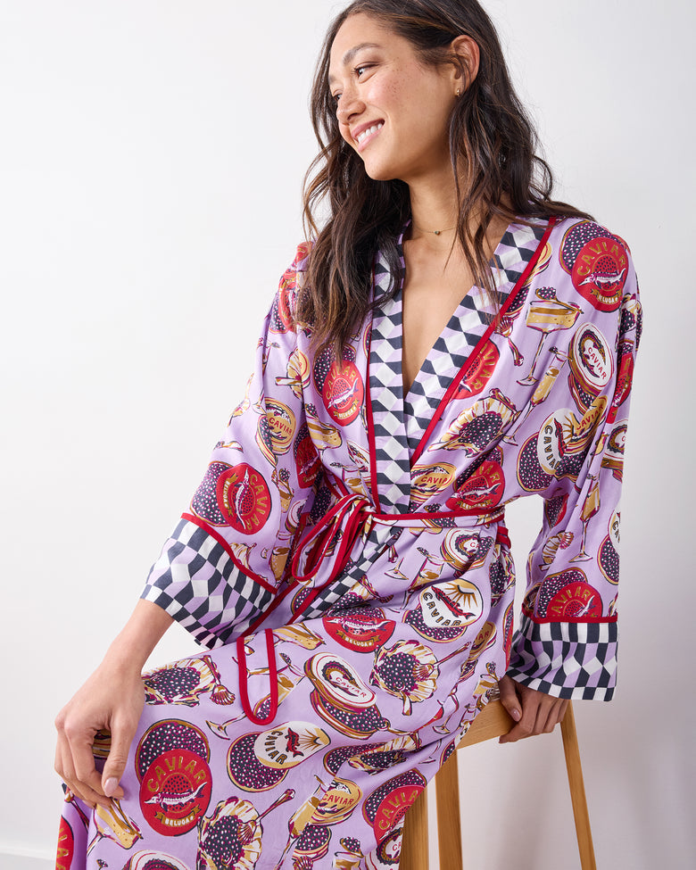 Champagne & Caviar - Eco Satin Robe - Lavender Spritz - Printfresh