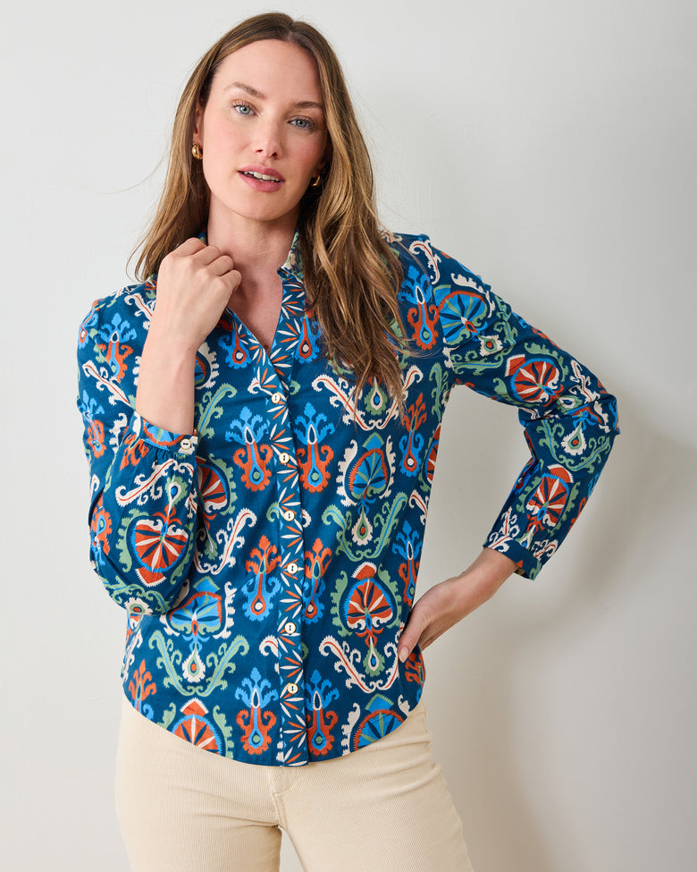 Eclectic Ikat - Edith Blouse - Navy - Printfresh