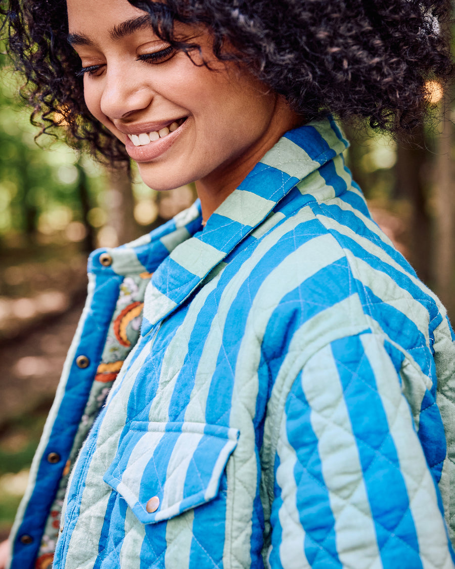 Bold Stripe - Quilted Jacket - Blue Sage - Printfresh