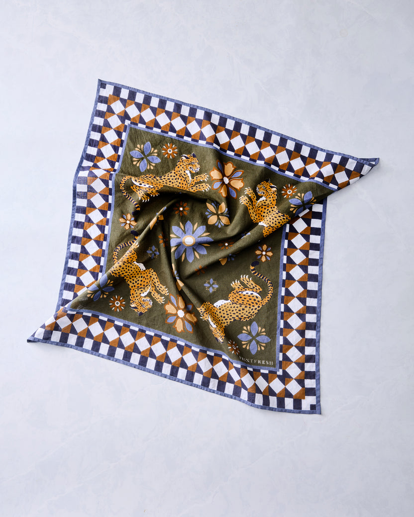 Bagheera Kaleidoscope - Printed Bandana Scarf - Olive