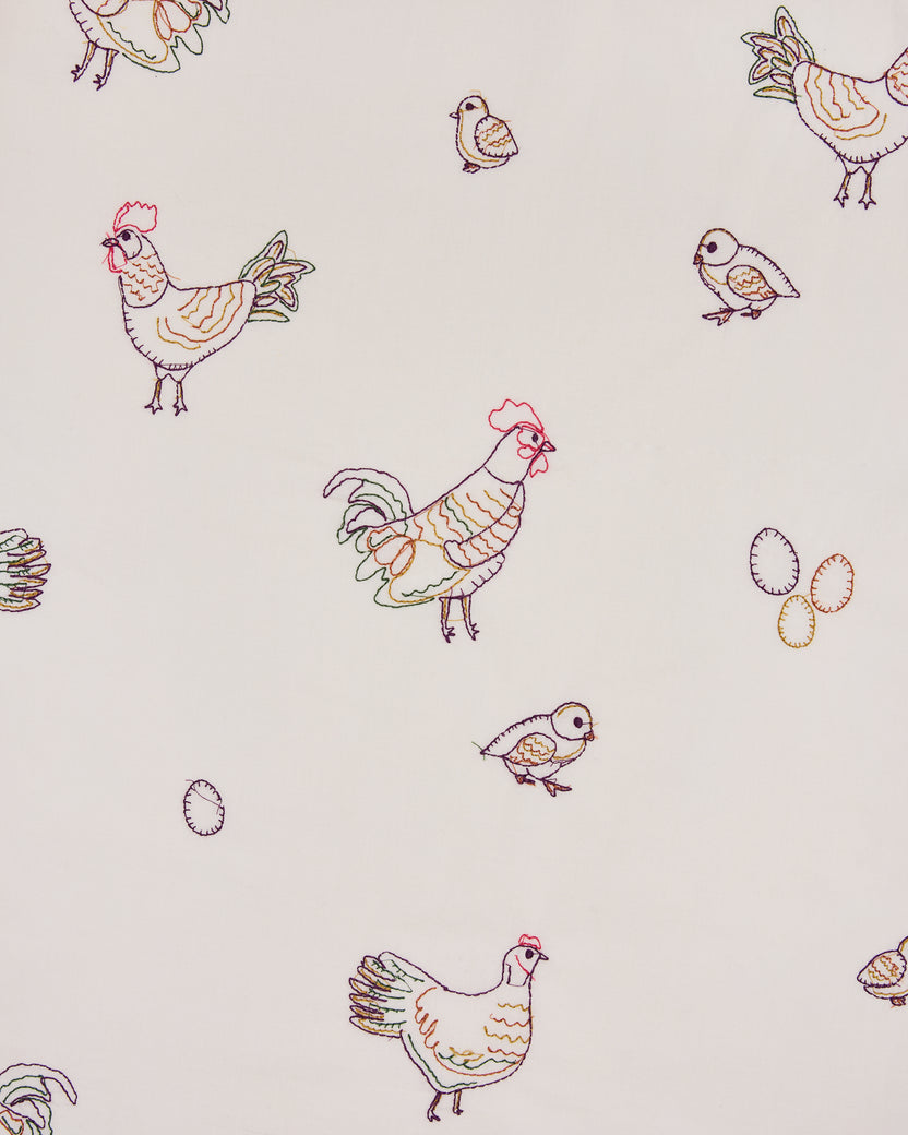 Embroidered Hens - Petite Long PJ Set - Buff