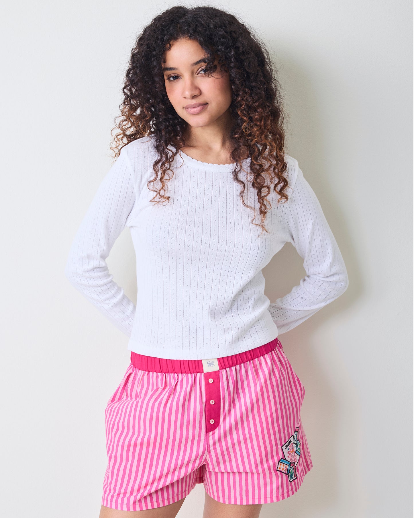Lucky Tile Embroidery - Eloise Boxers - Hot Pink