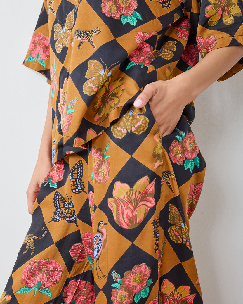 Botanical Checkerboard - OLD Eco Satin Wildest Dreams Set - Caramel - Printfresh