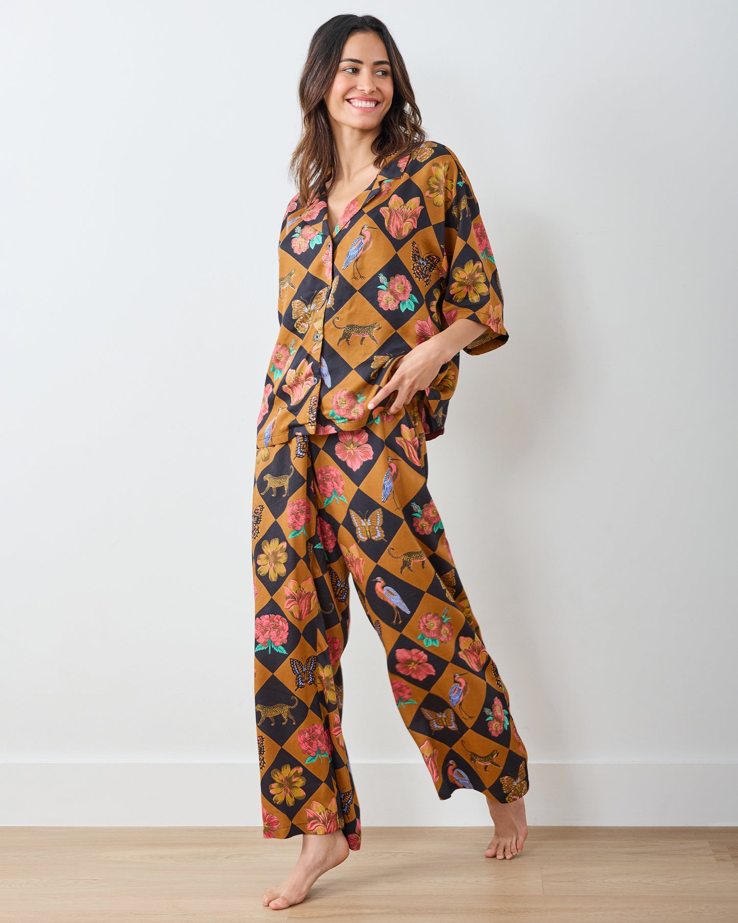 Botanical Checkerboard - OLD Eco Satin Wildest Dreams Set - Caramel - Printfresh