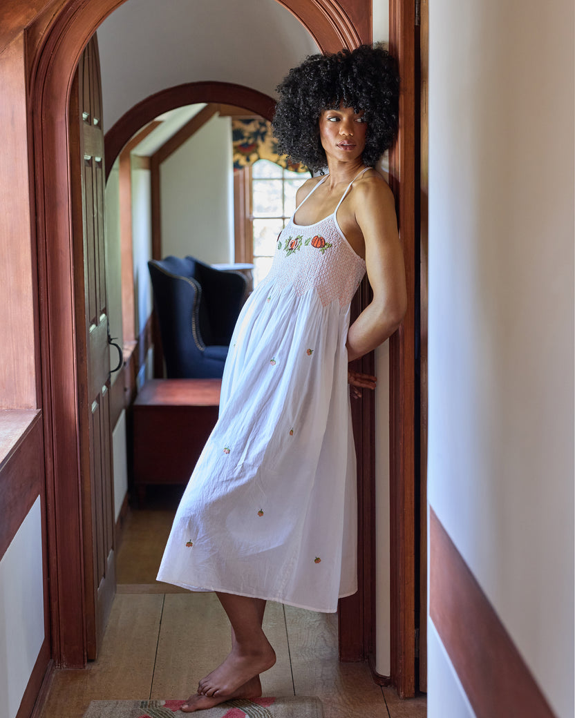 Embroidered Pumpkins - Naya Nightie - Natural