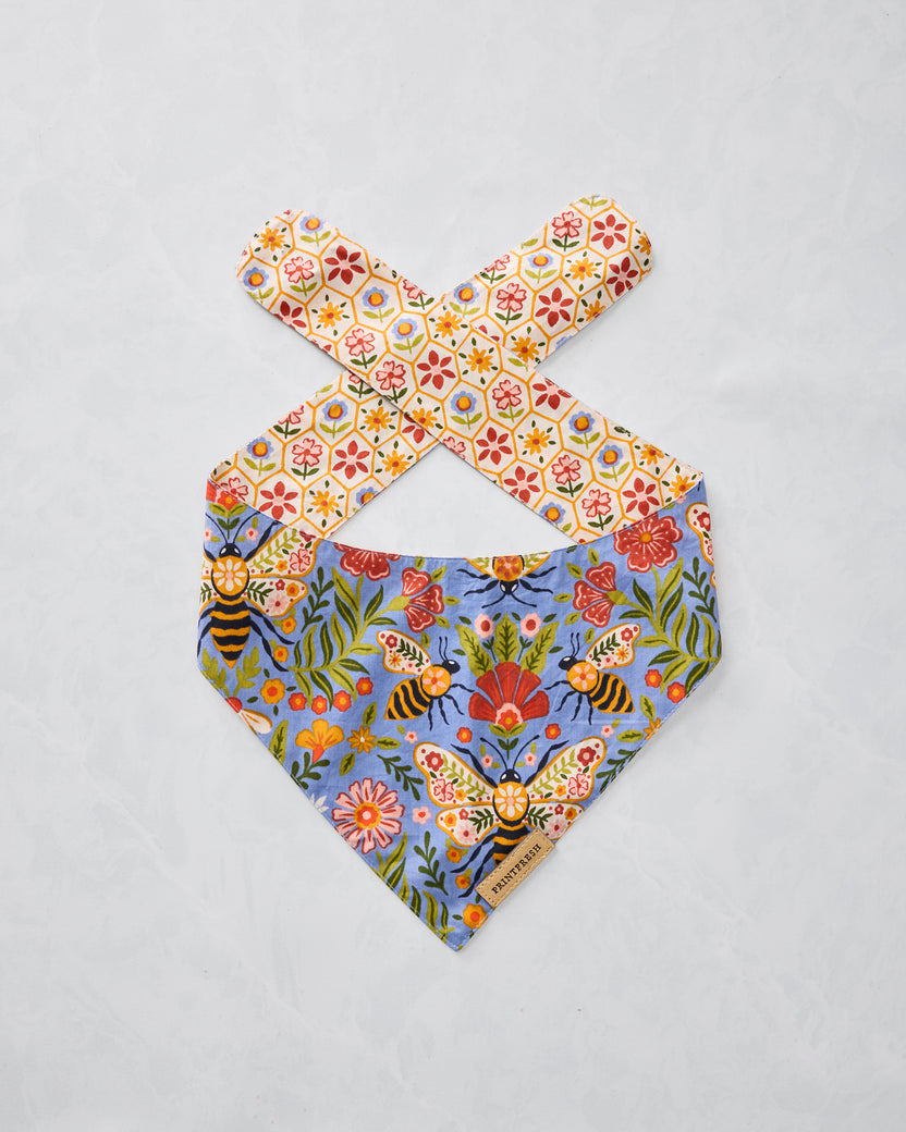 Bee Tapestry - Pet Bandana - Delphinium Blue