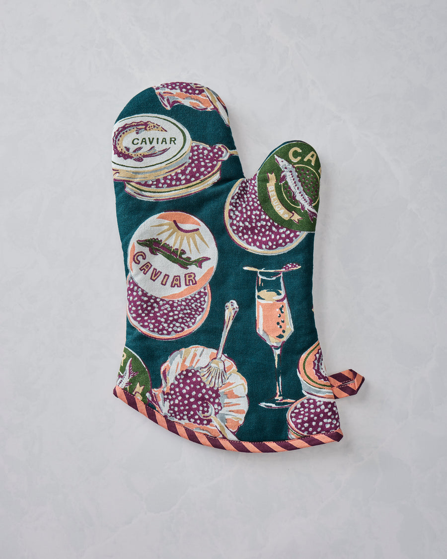 Champagne & Caviar - Oven Mitt - Peacock Feather