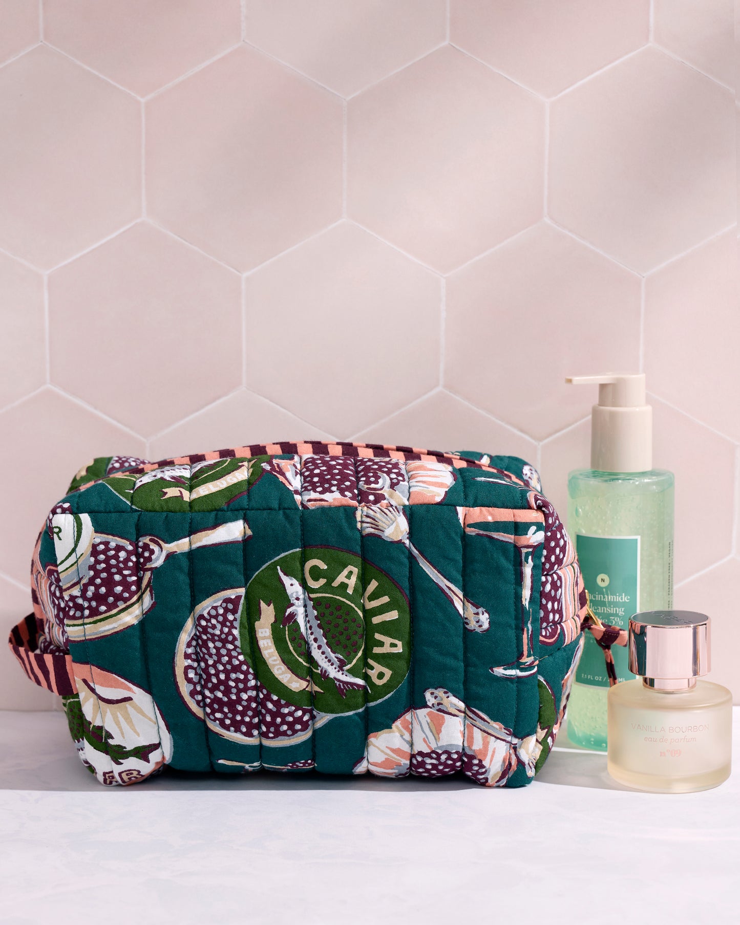 Champagne & Caviar - Traveler Tote & Quilted Pouch Bundle - Peacock Feather