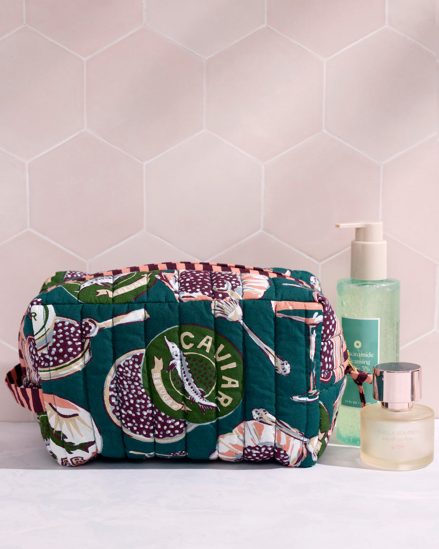 Champagne & Caviar - Quilted Pouch - Peacock Feather