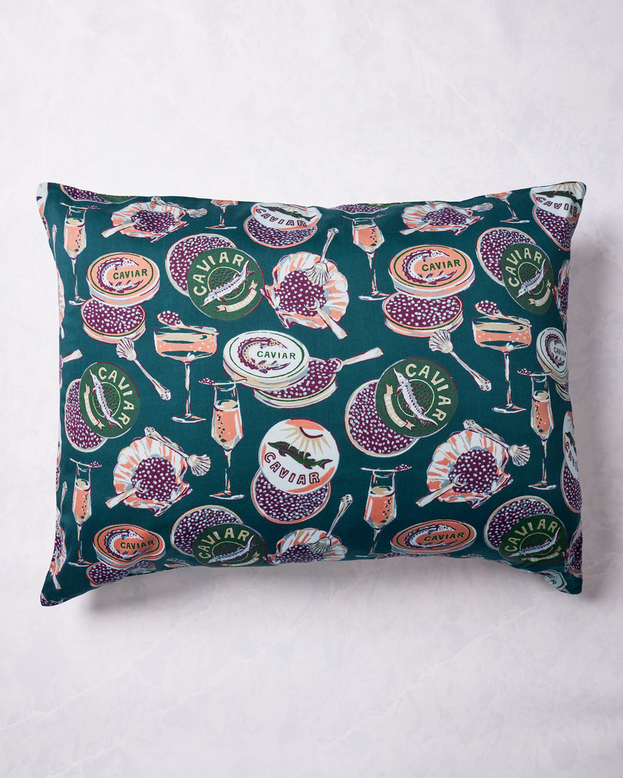 Champagne & Caviar - Eco Satin Pillowcase - Peacock Feather