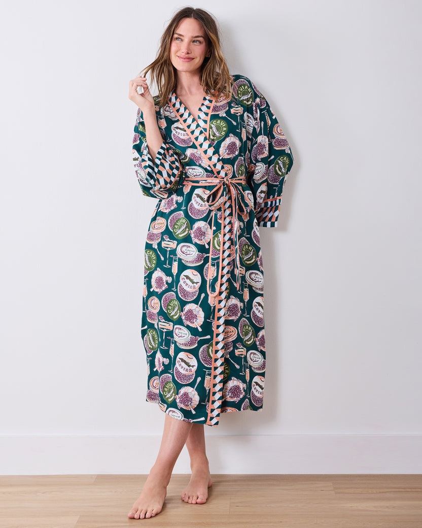 Champagne & Caviar - Eco Satin Robe & Aimee Nightie Bundle - Peacock Feather