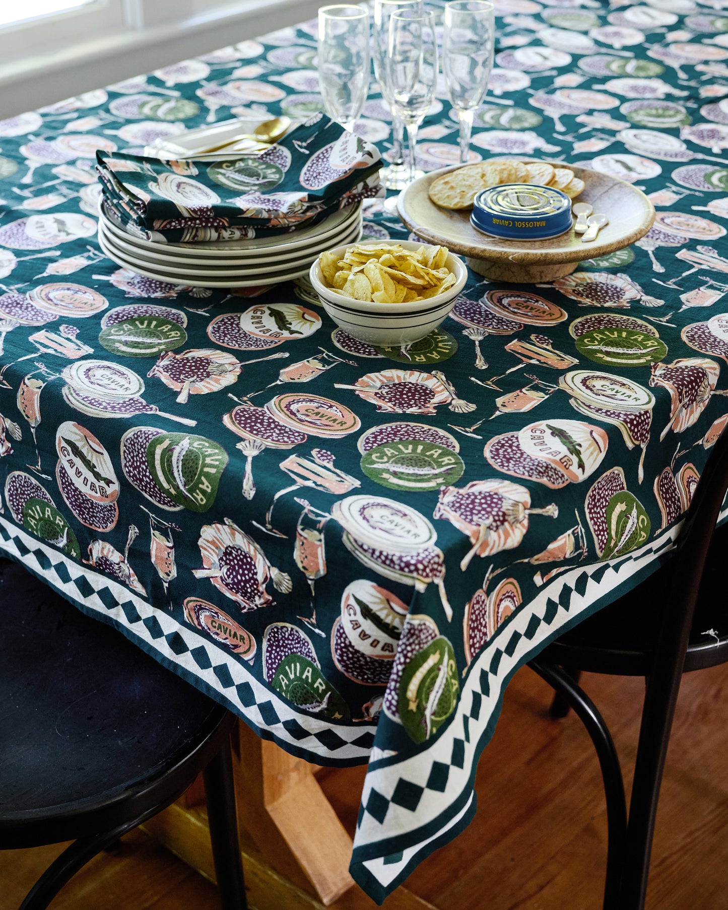 Champagne & Caviar - Square Tablecloth - Peacock Feather