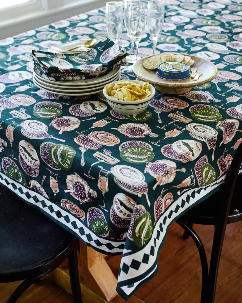 Champagne & Caviar - Square Tablecloth - Peacock Feather