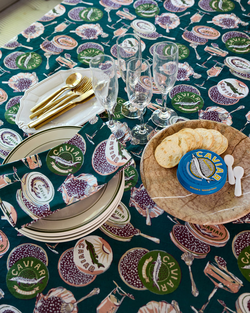 Champagne & Caviar - Square Tablecloth - Peacock Feather