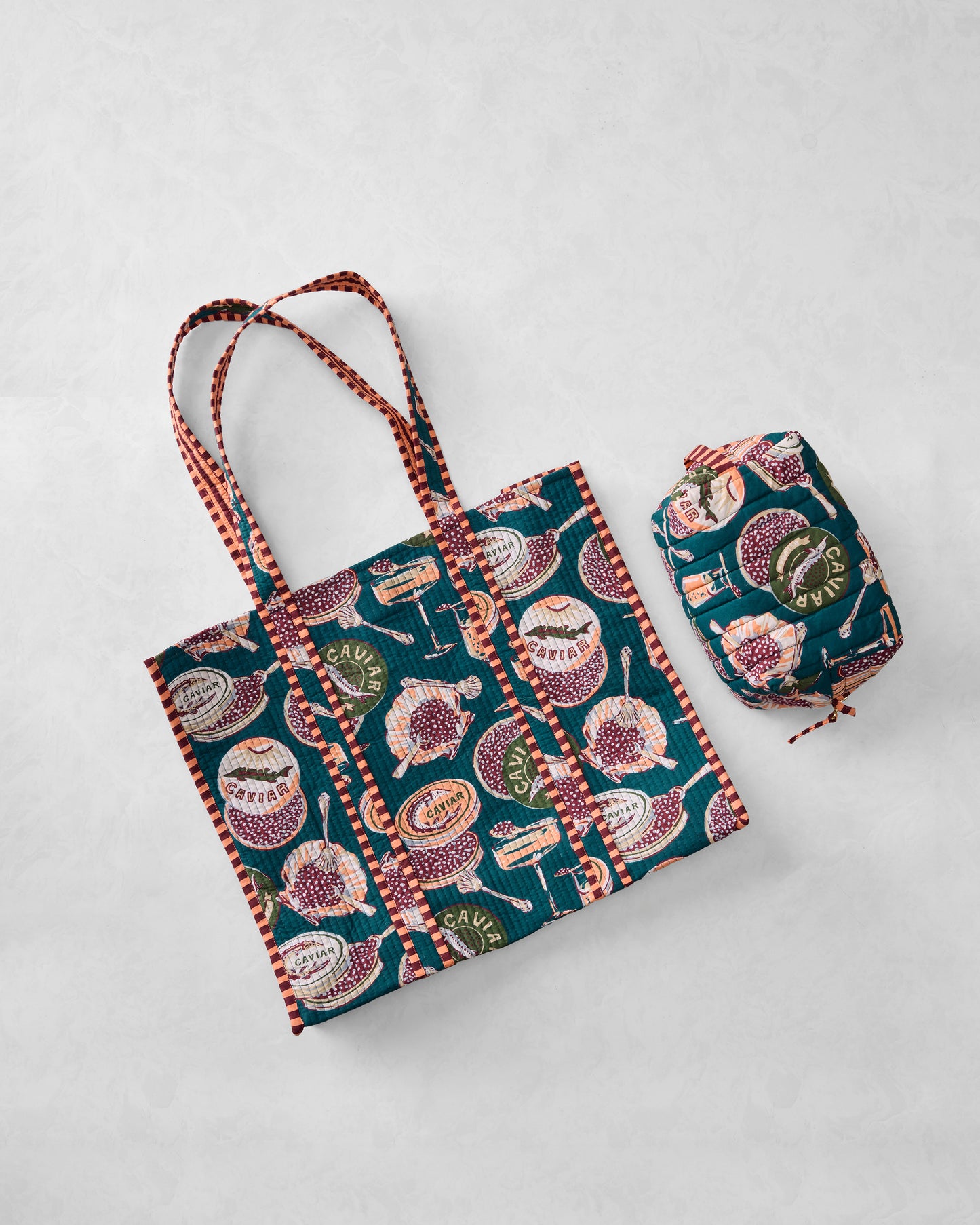 Champagne & Caviar - Traveler Tote & Quilted Pouch Bundle - Peacock Feather