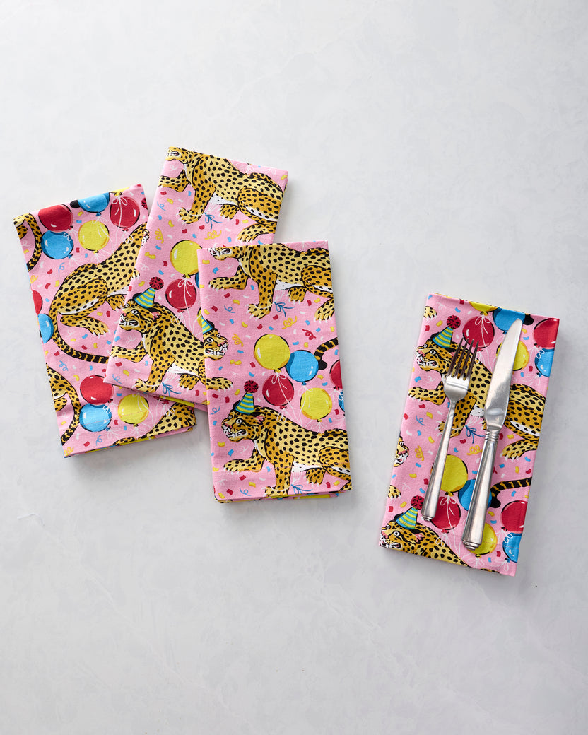 Birthday Bagheera - Print Napkins Set Of 4 - Pink Confetti - Printfresh