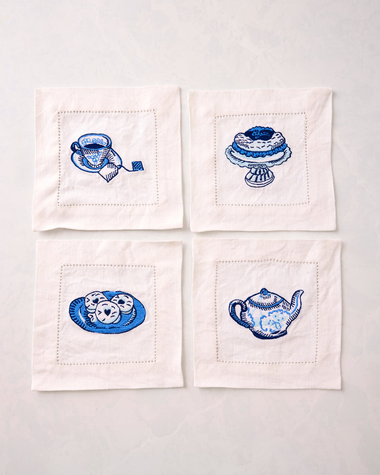 High Tea Toile - Set of 4 Cocktail Napkins - Notting Hill Blue - Printfresh