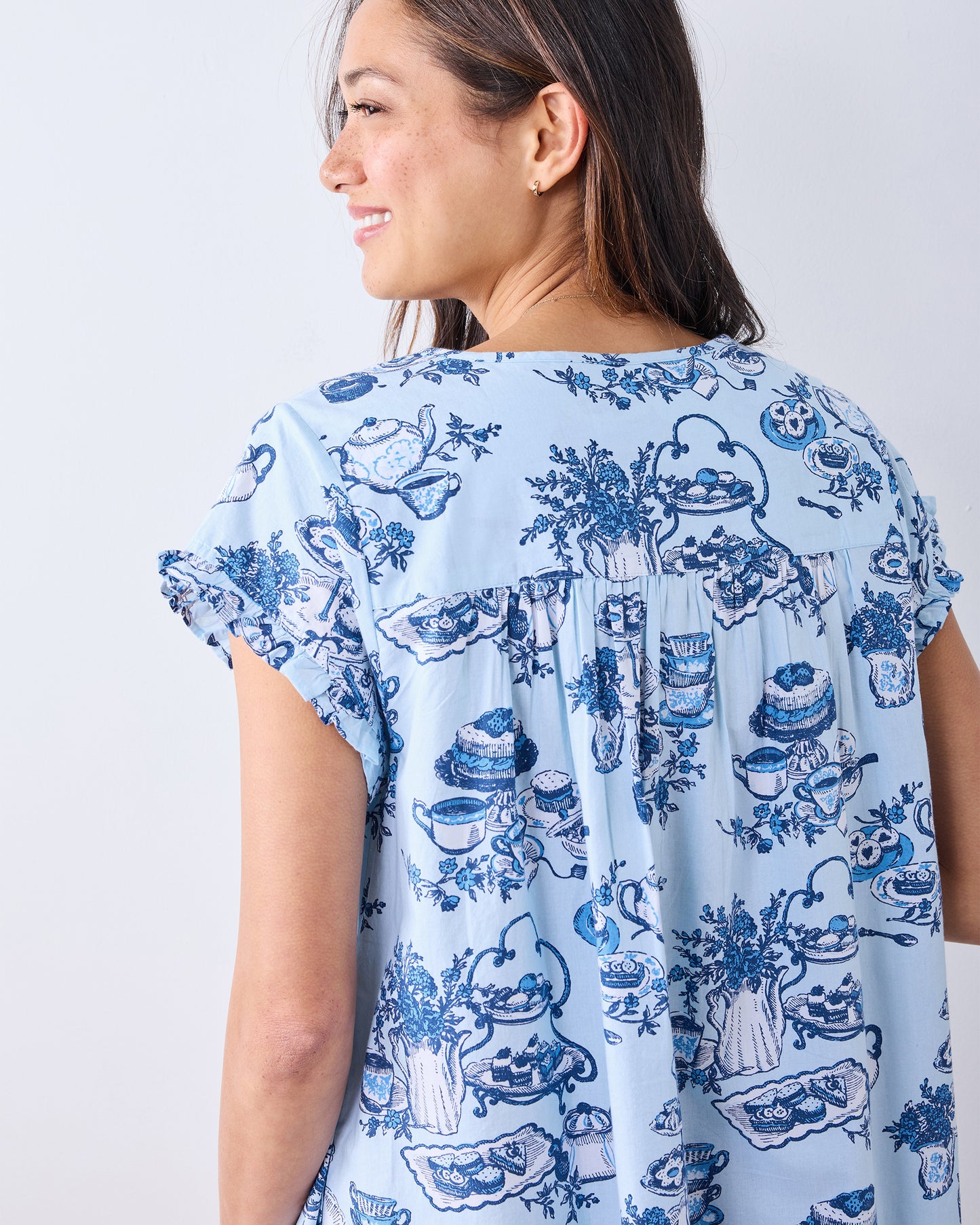 High Tea Toile - Pintuck Nightgown - Notting Hill Blue - Printfresh