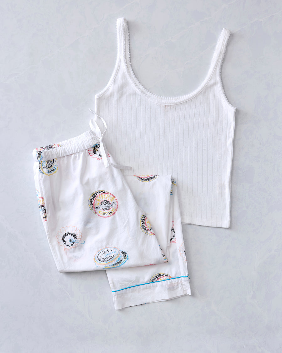 Embroidered Caviar Club - PJ Pants & Esme Tank Bundle - Cloud
