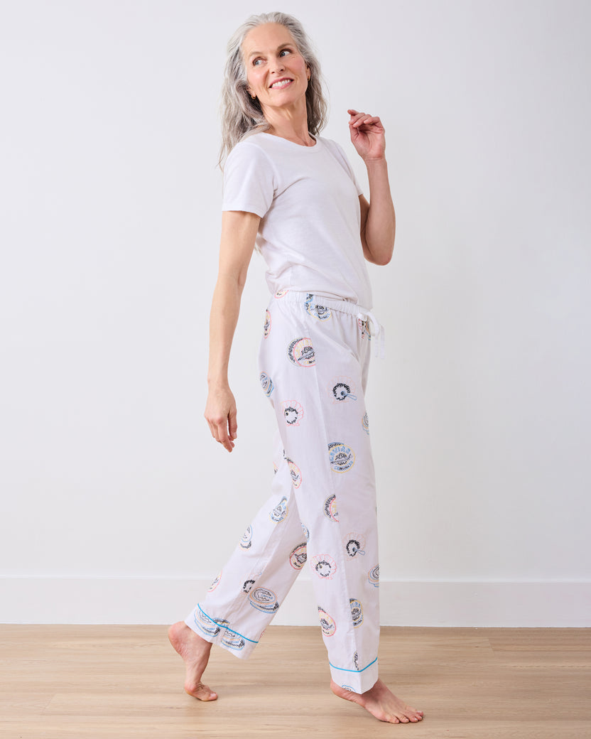 Embroidered Caviar Club - Petite PJ Pants - Pearl