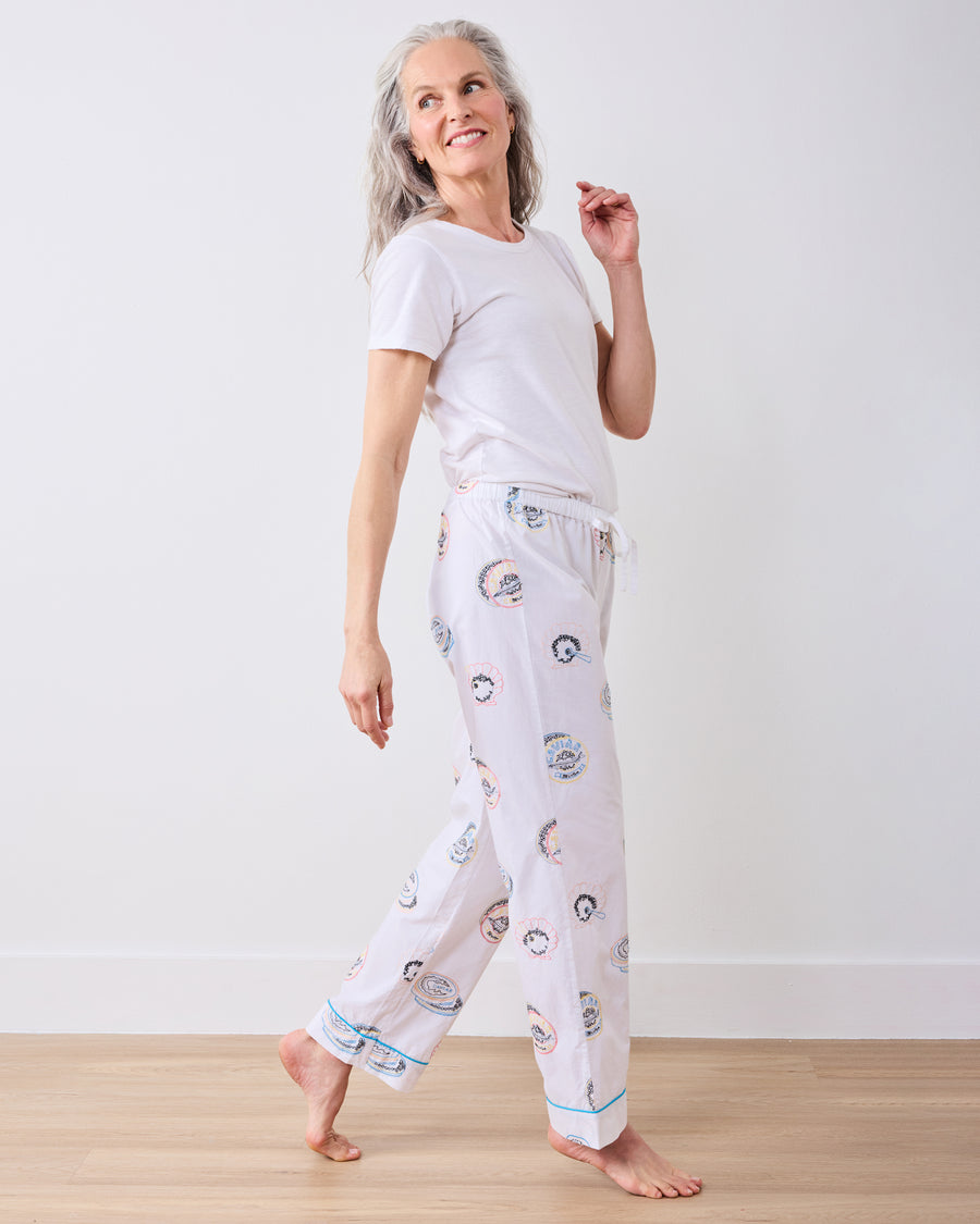 Embroidered Caviar Club - PJ Pants - Pearl