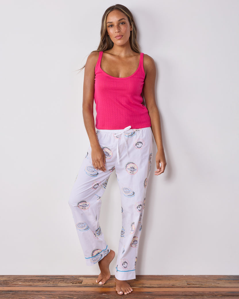 Embroidered Caviar Club - Petite PJ Pants - Pearl