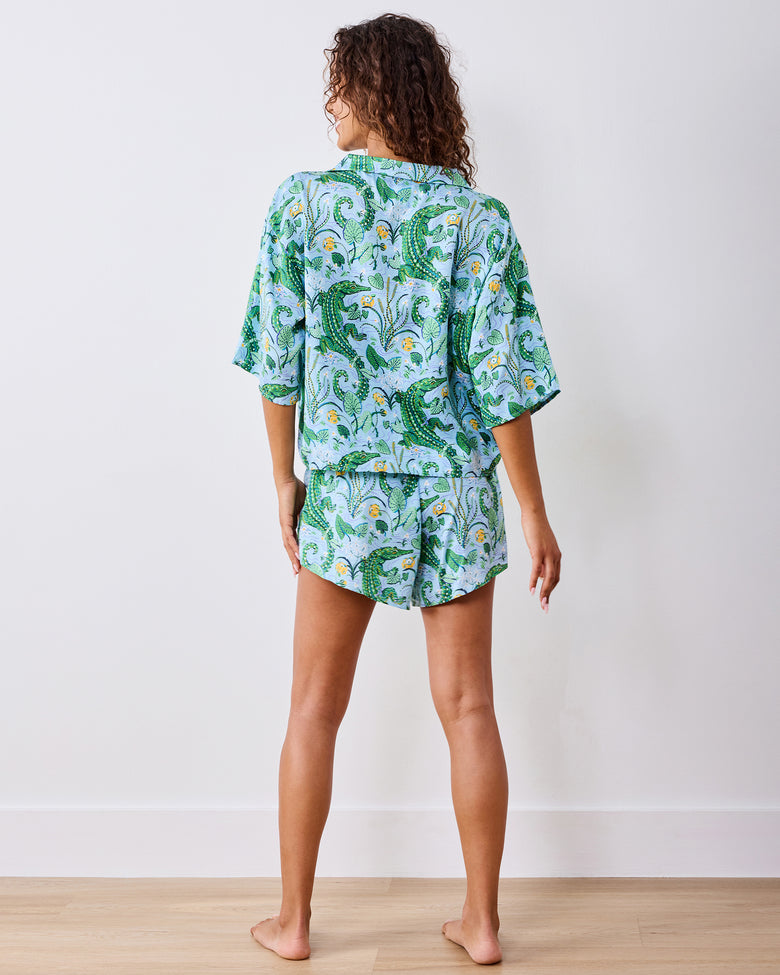 Full back view of the Blue Lagoon short pajama set