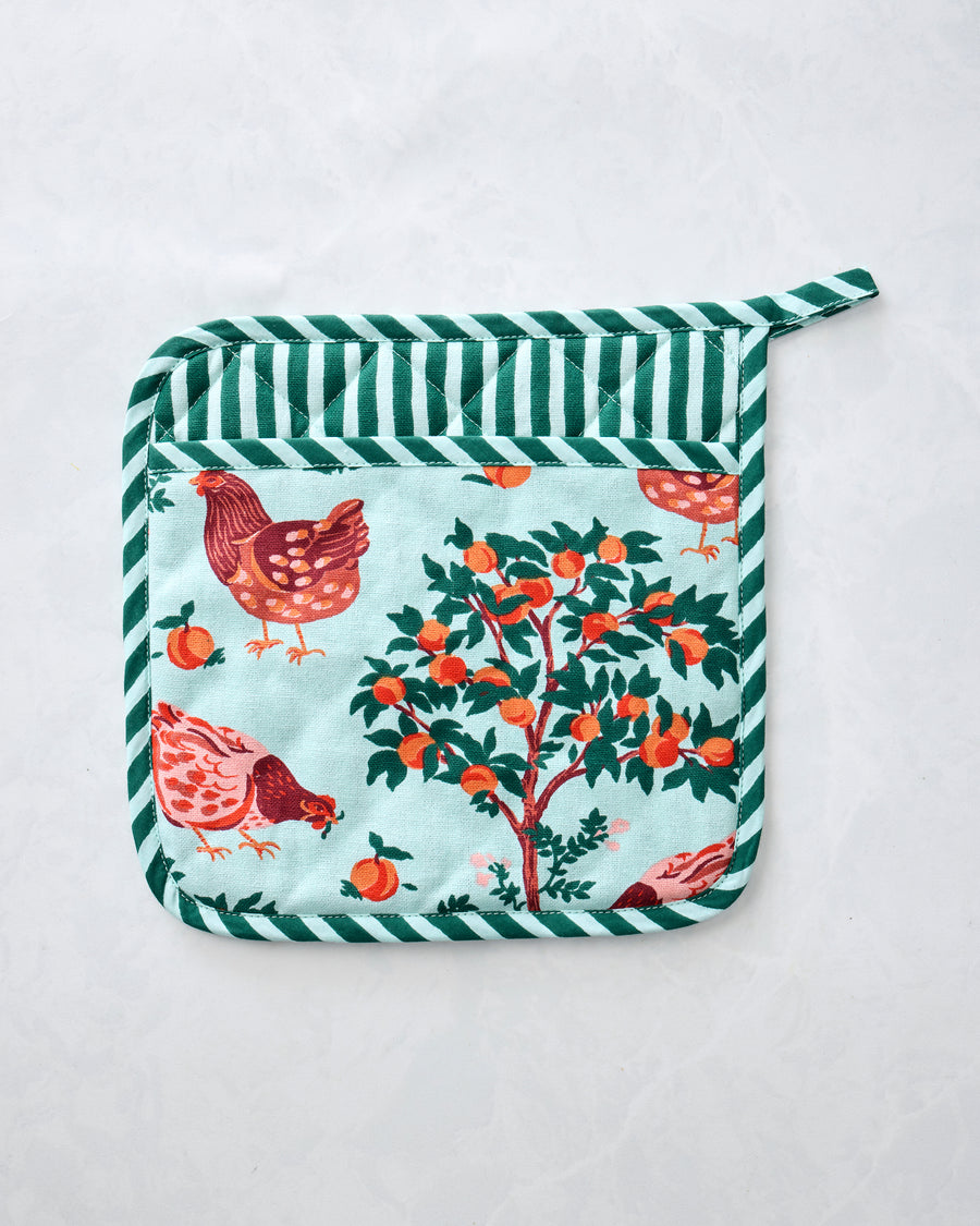 Hen House - Pot Holder - Soft Blue - Printfresh