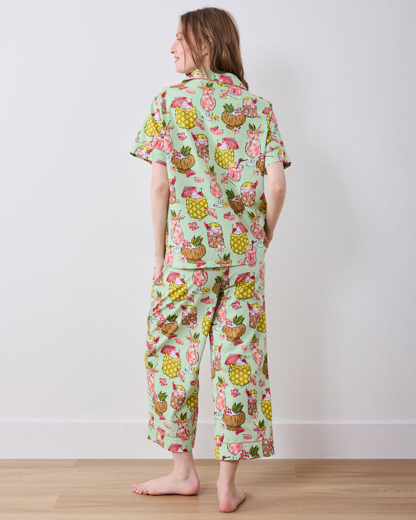 Back view of the Mojito short-sleeve top and cropped pants set with tropical drink print