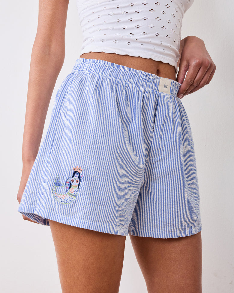 Triton Stripes - Seersucker Boyfriend Boxer - Sea Spray - Printfresh
