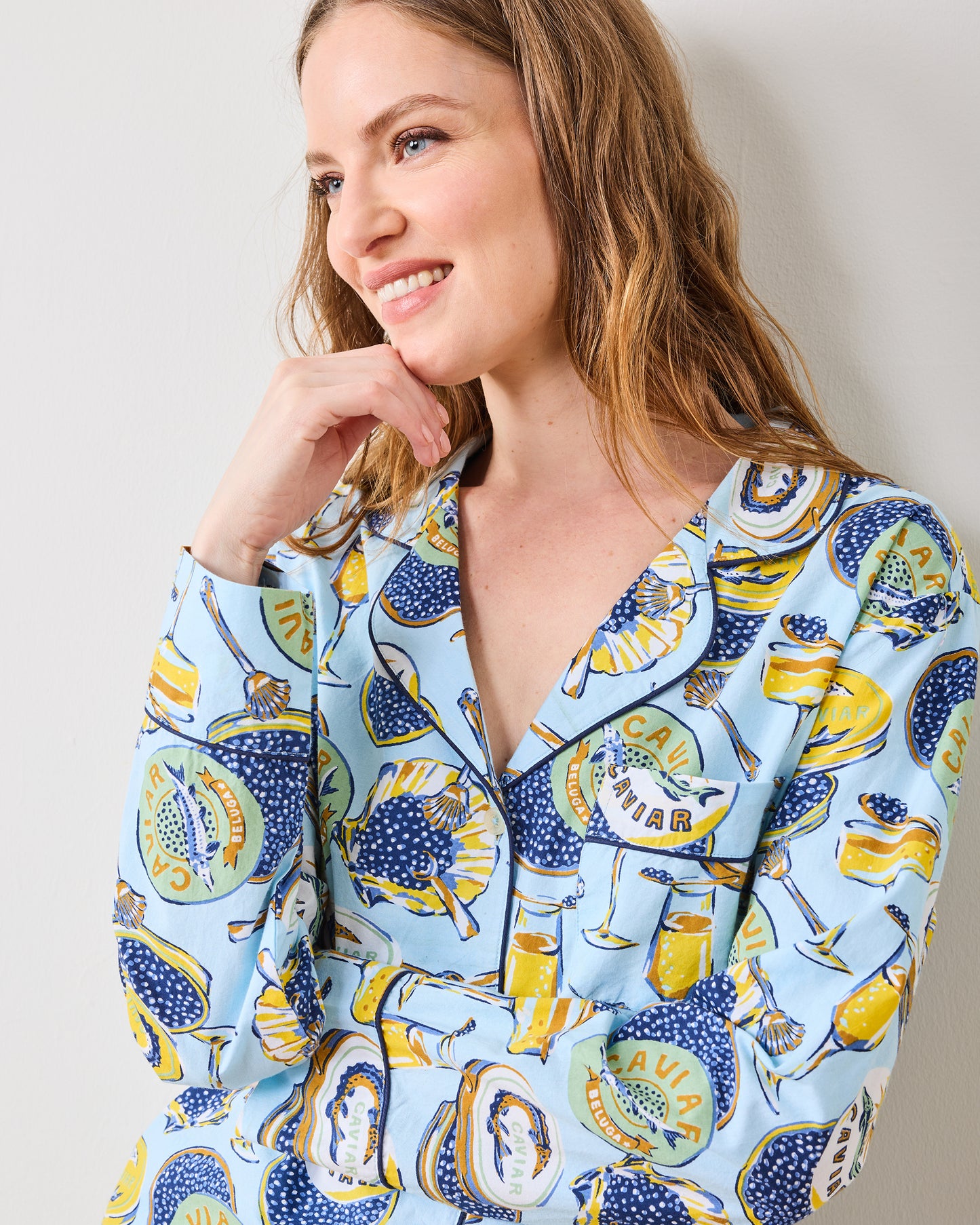 Champagne & Caviar - Long PJ Set - Pale Blue - Printfresh