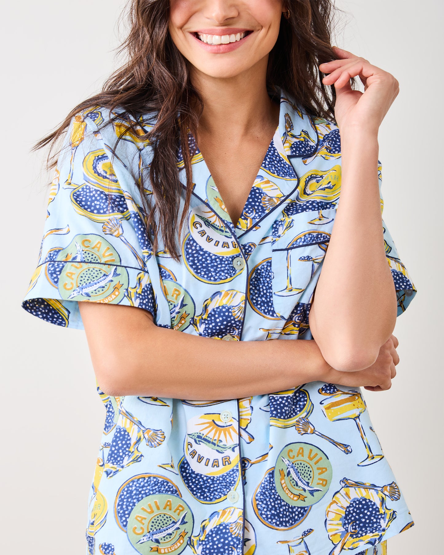 Champagne & Caviar - Short PJ Set - Pale Blue - Printfresh