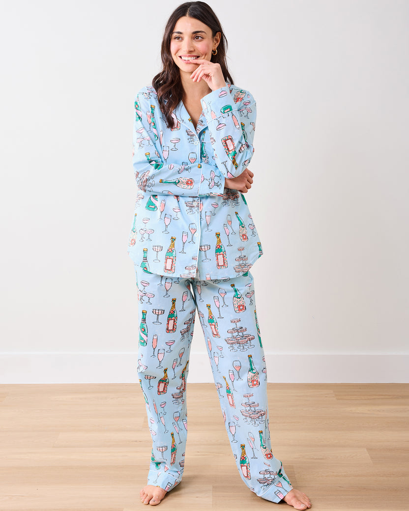 Champagne Tower - Long PJ Set - Soft Blue - Printfresh