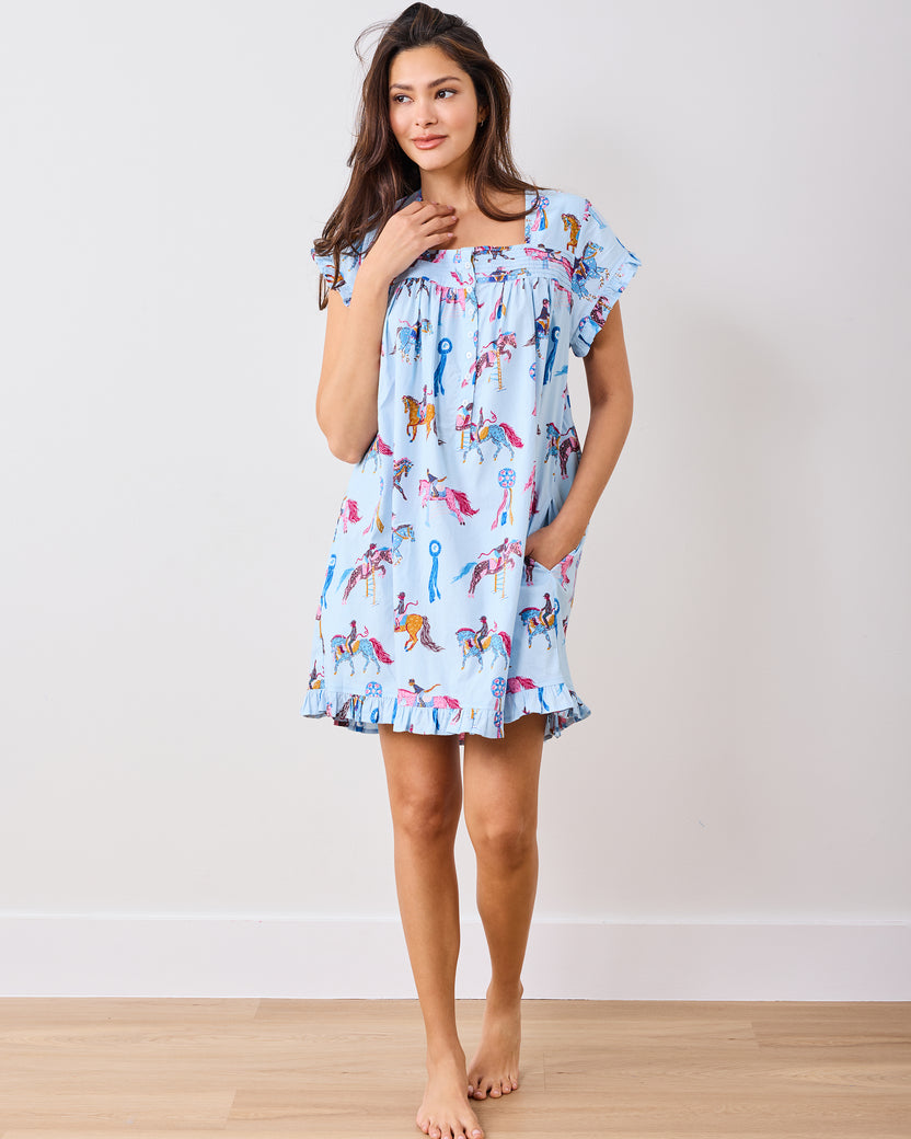 Horse Show - Pintuck Nightgown - Blue Ribbon - Printfresh