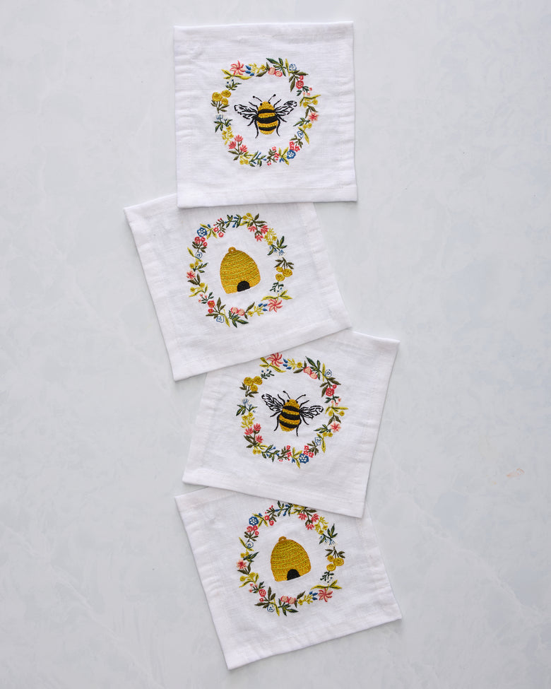 Sweet Bee - Cocktail Napkins Set Of 4 - Soft Blue - Printfresh
