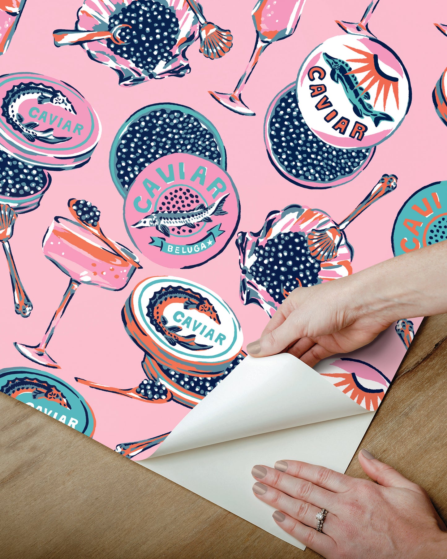 Champagne & Caviar - Peel & Stick Wallpaper - Pink - Printfresh