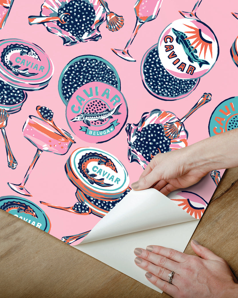 Champagne & Caviar - Peel & Stick Wallpaper - Pink - Printfresh